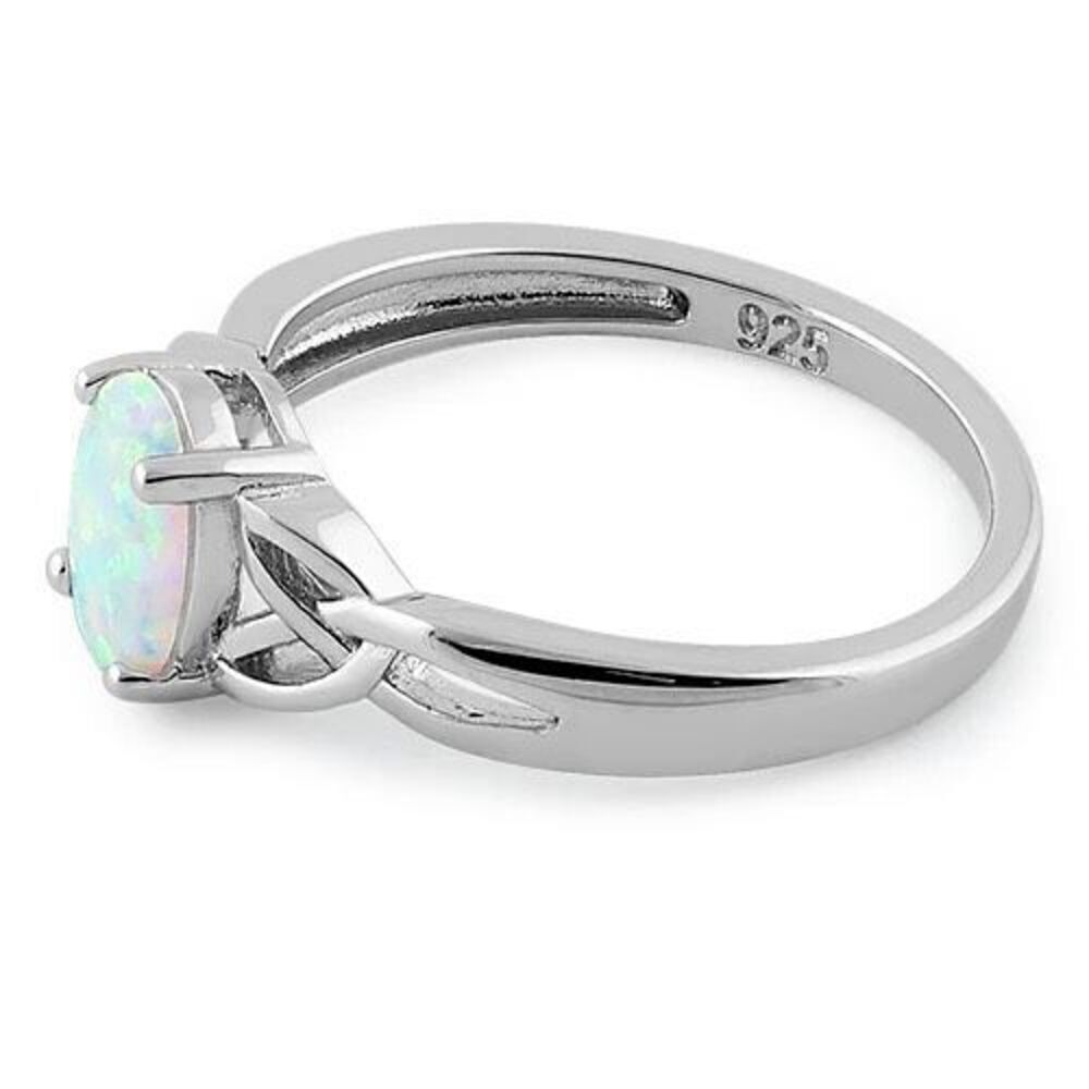 Sterling Silver Oval Celtic White Lab Opal Ring - Picture 4 of 4